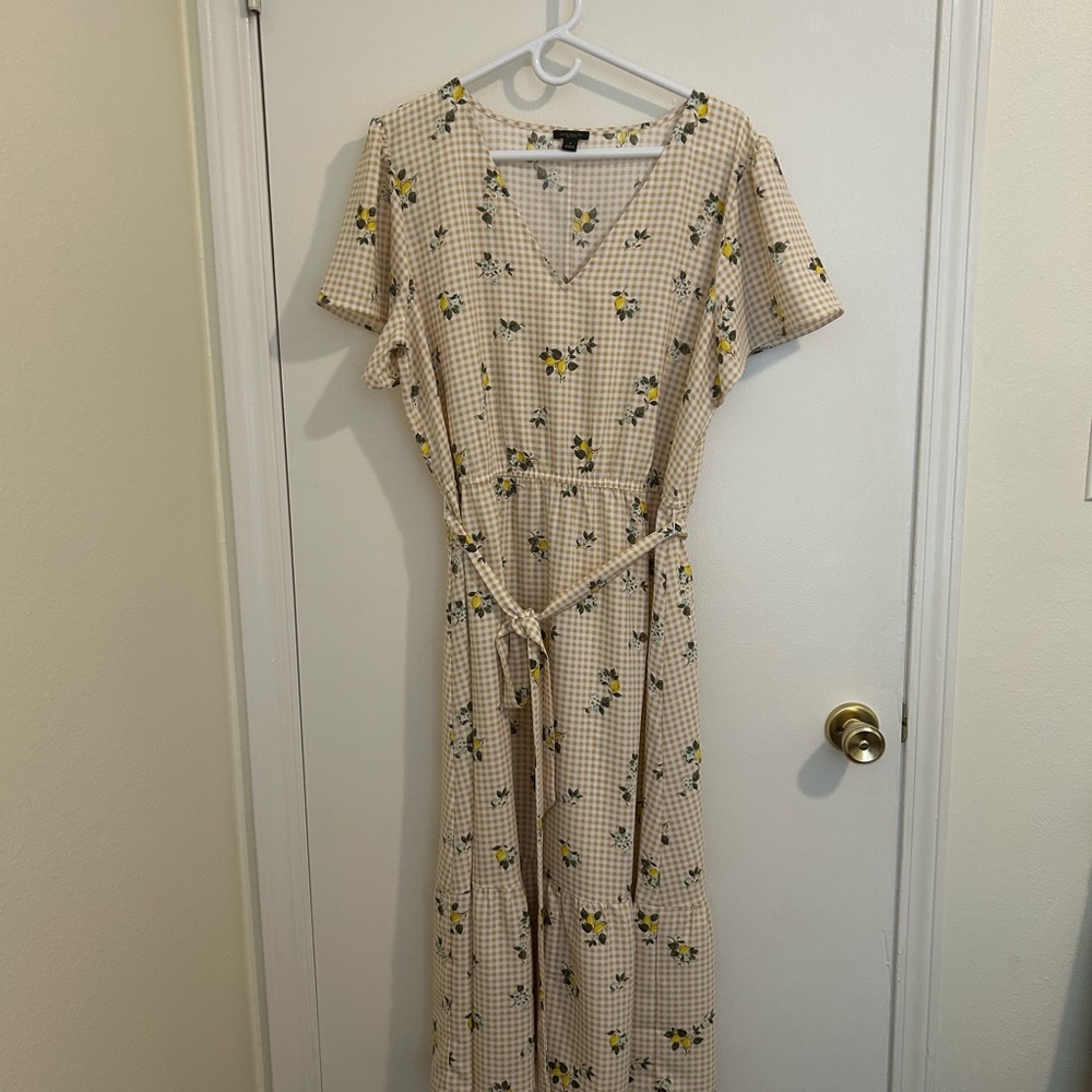 💛Ann Taylor Factory Gingham Floral Maxi Dress size 16